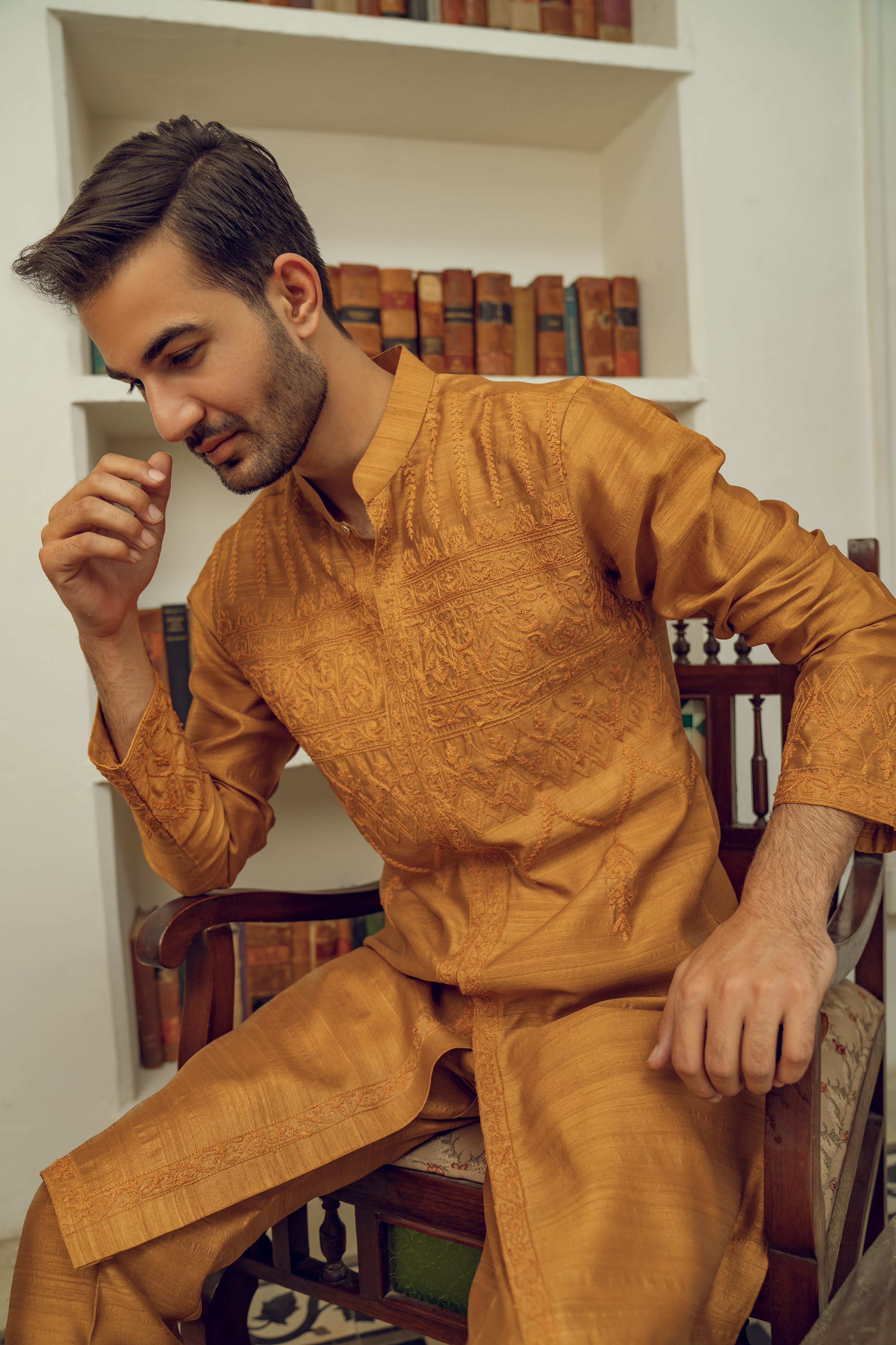 GOLDEN BROWN FESTIVE KURTA
