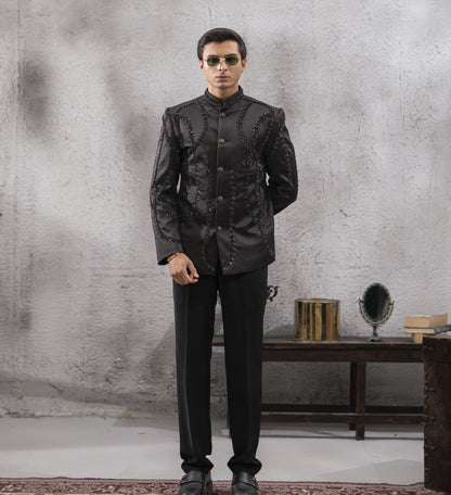 Black Hand-Embroidered Prince Coat