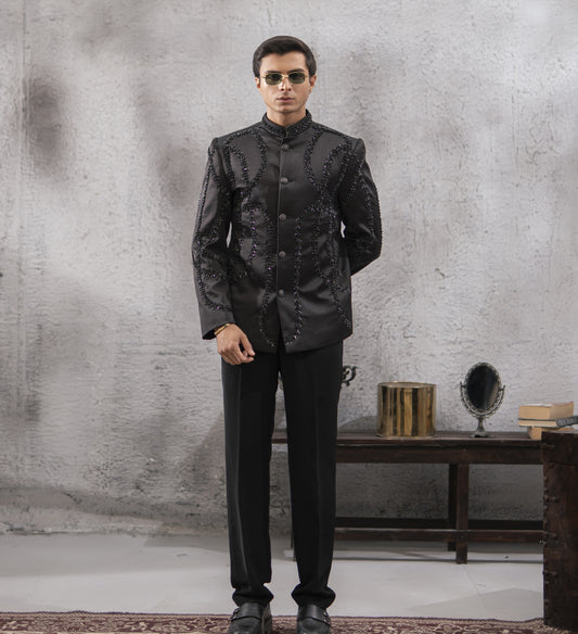 Black Hand-Embroidered Prince Coat