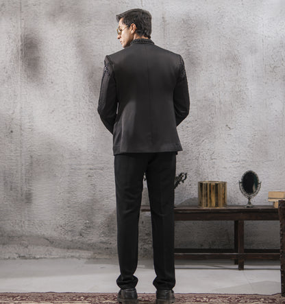 Black Hand-Embroidered Prince Coat