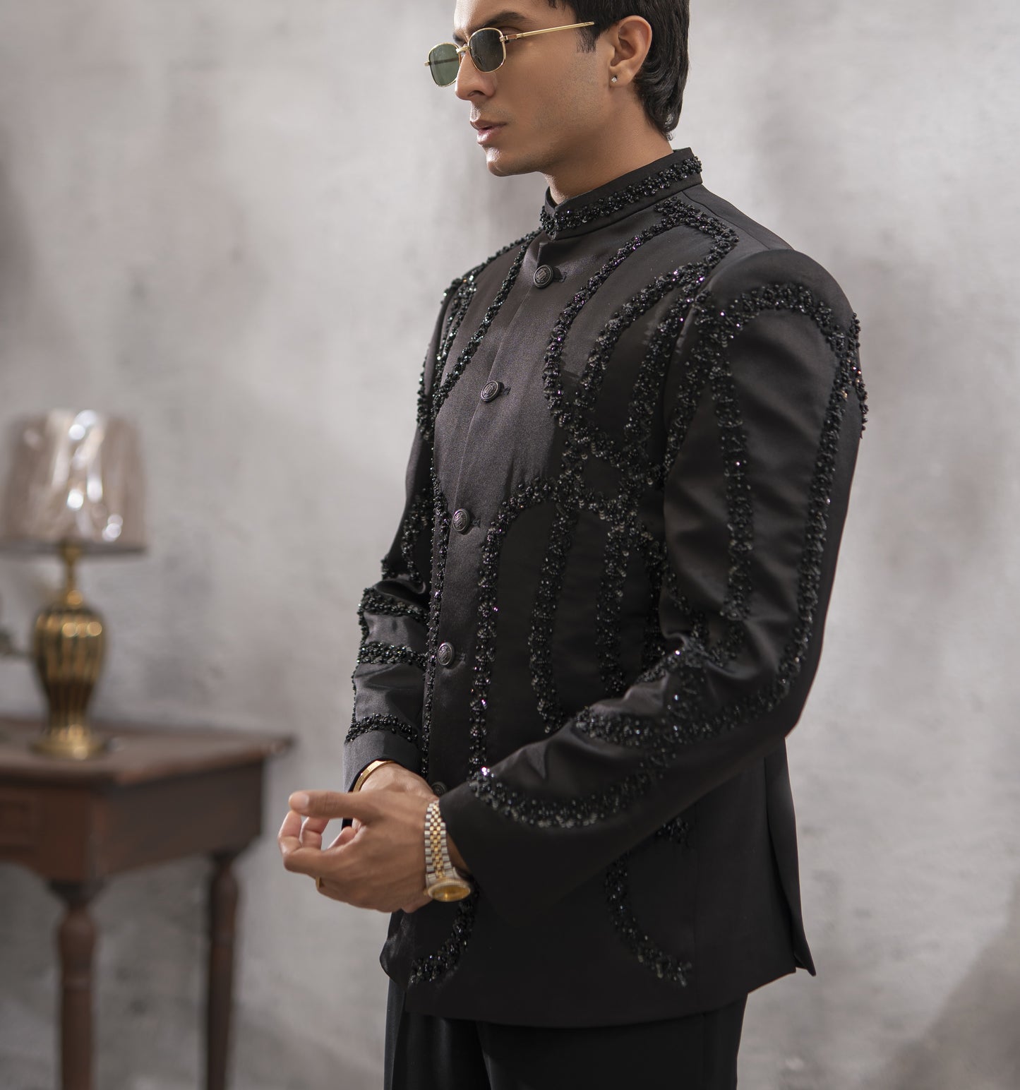 Black Hand-Embroidered Prince Coat