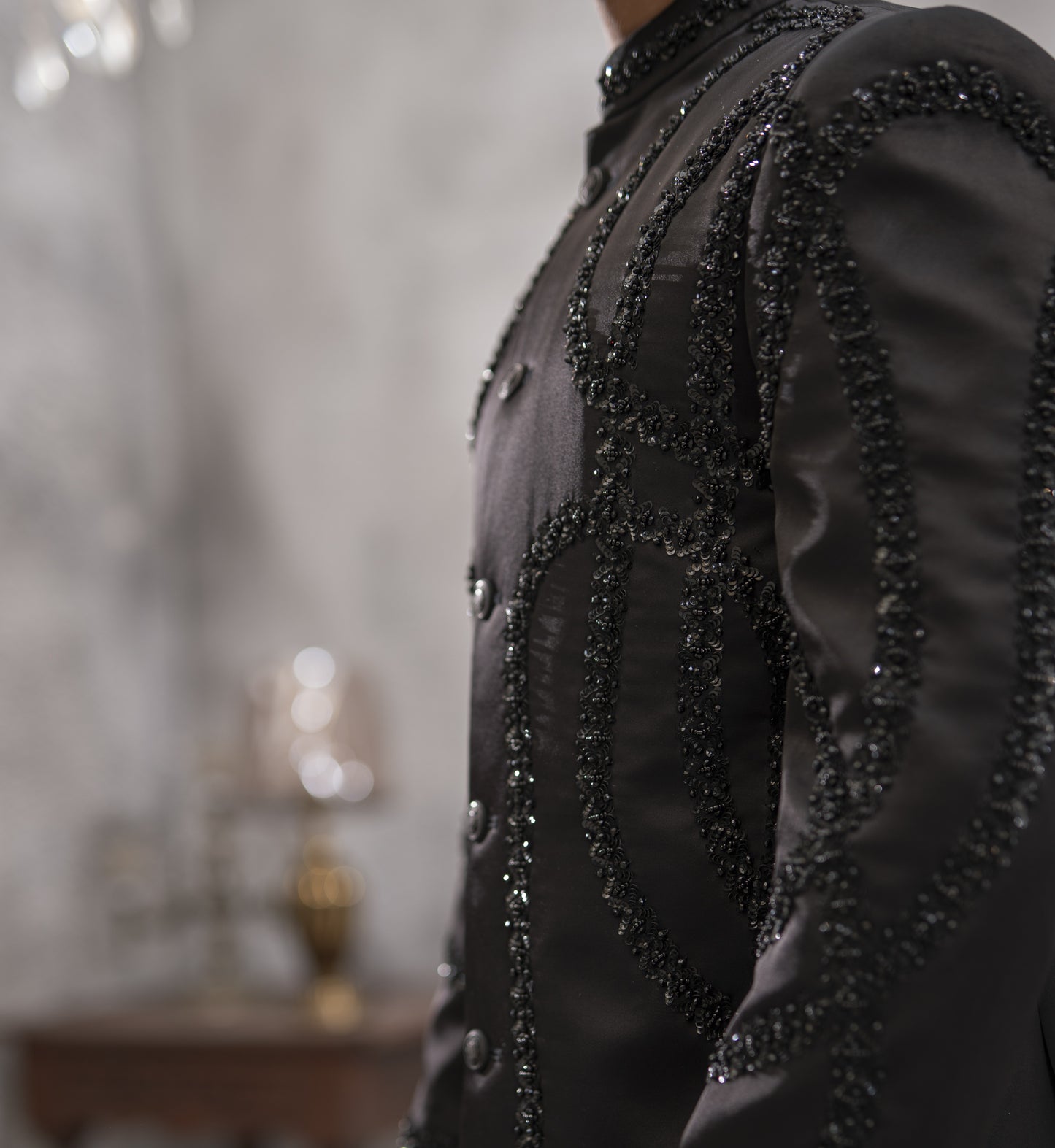 Black Hand-Embroidered Prince Coat
