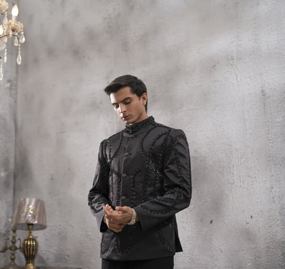 Black Hand-Embroidered Prince Coat