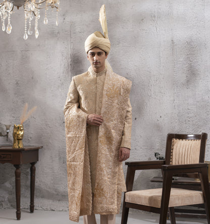 Peach Hand-Embroidered Sherwani