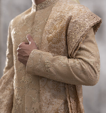 Peach Hand-Embroidered Sherwani