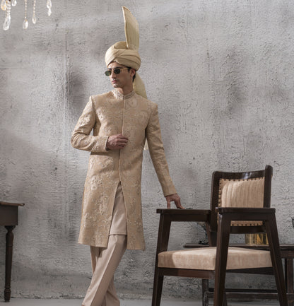 Peach Hand-Embroidered Sherwani