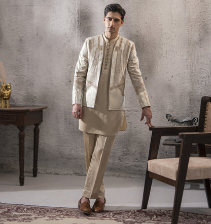 Greyish Hand-Embroidered Monkey Jacket Set