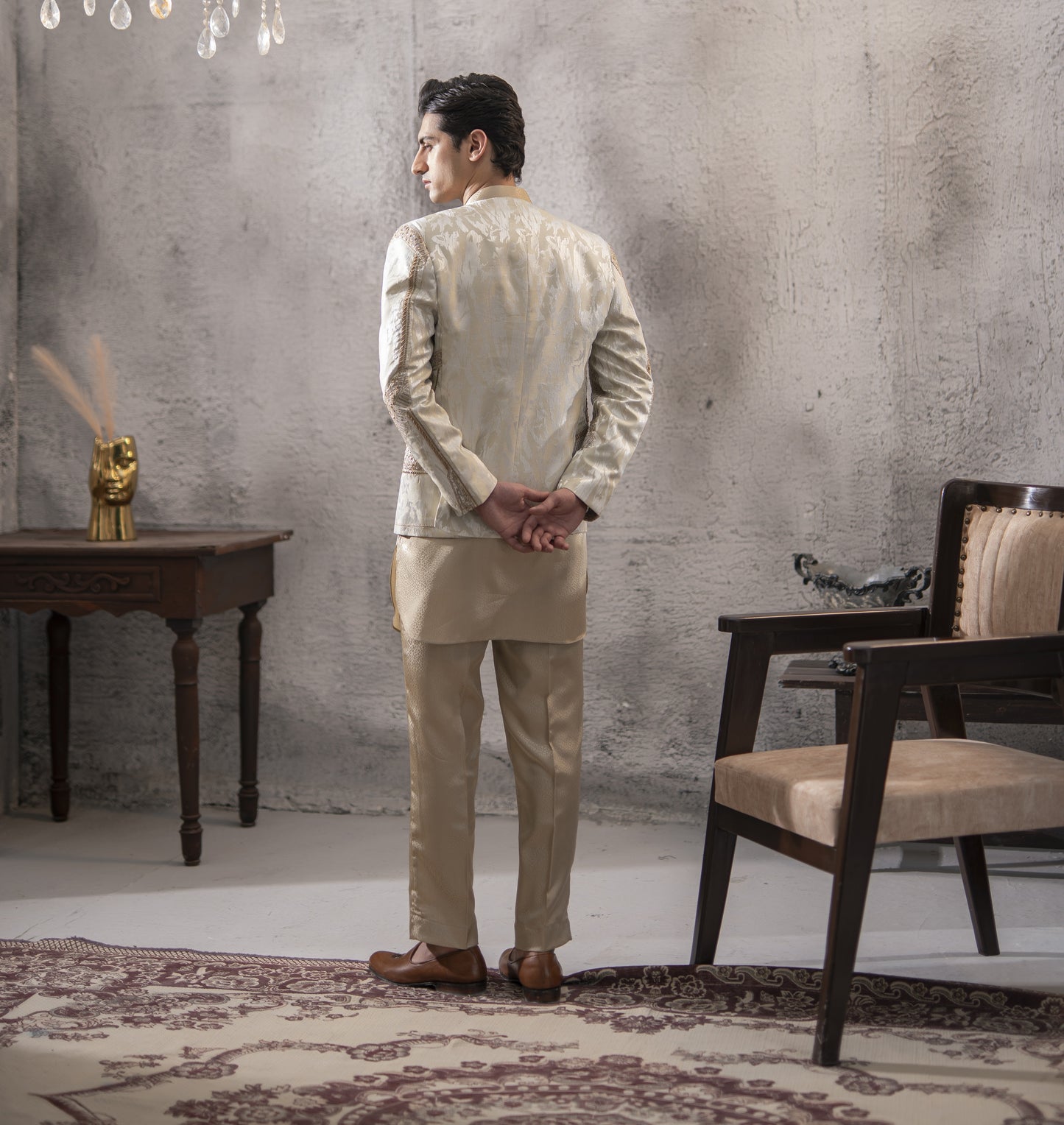 Greyish Hand-Embroidered Monkey Jacket Set