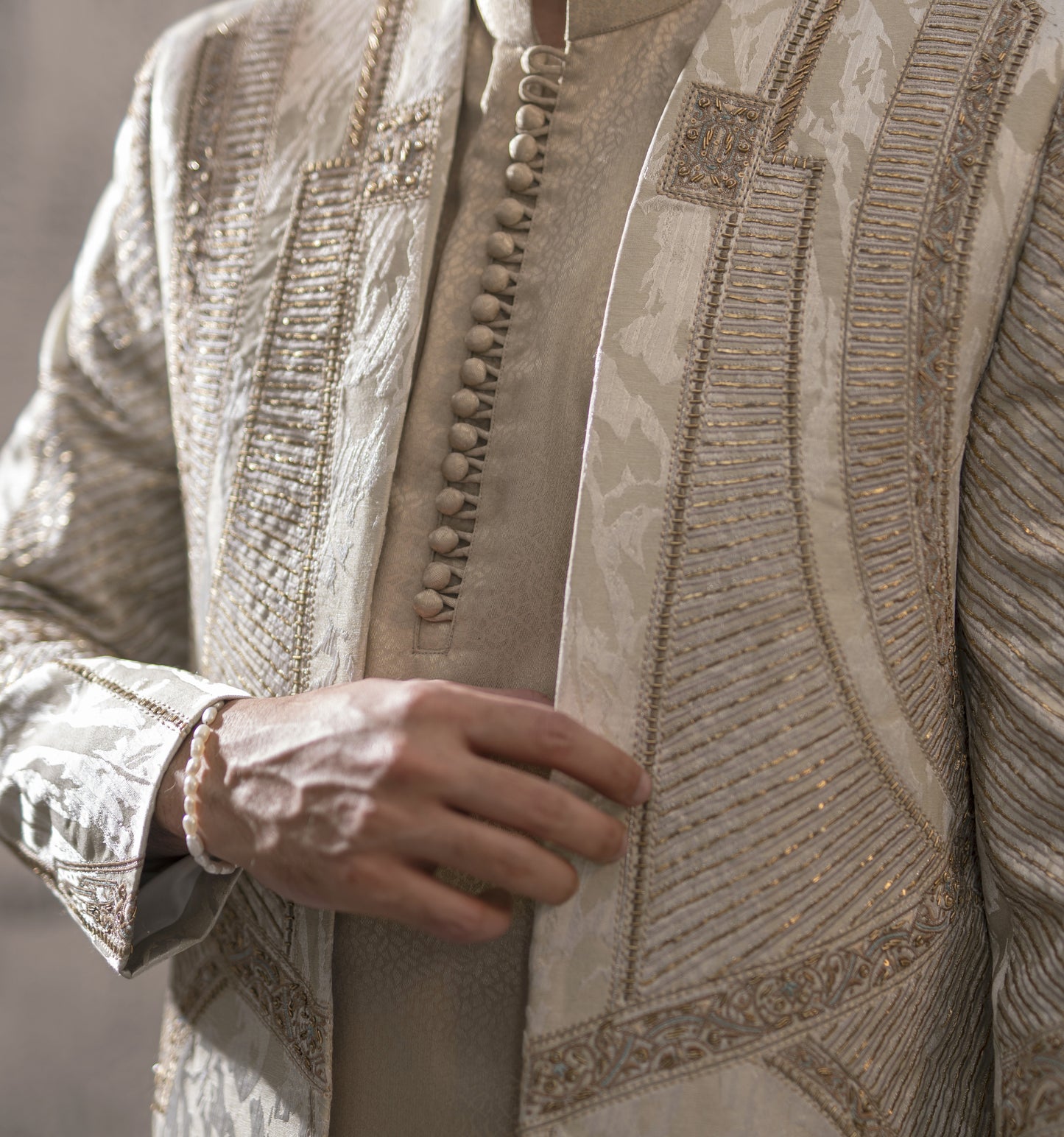 Greyish Hand-Embroidered Monkey Jacket Set