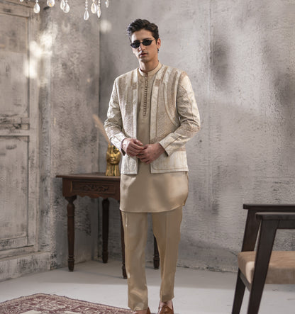 Greyish Hand-Embroidered Monkey Jacket Set