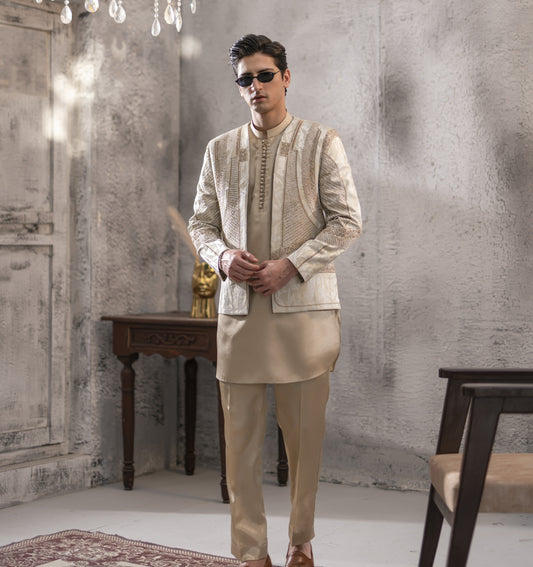 Greyish Hand-Embroidered Monkey Jacket Set