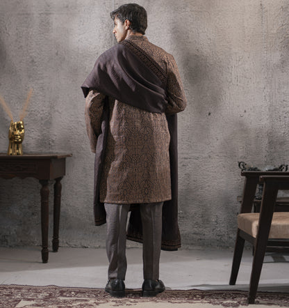 Machine Embroidered Kurta Set with Shawl