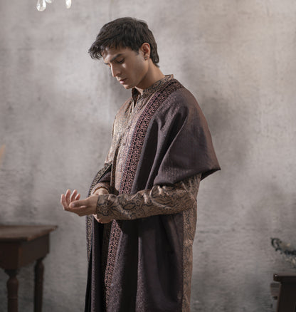 Machine Embroidered Kurta Set with Shawl