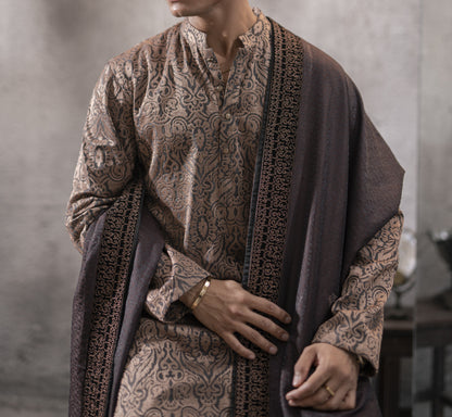 Machine Embroidered Kurta Set with Shawl