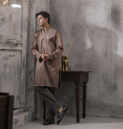 Machine Embroidered Kurta Set with Shawl