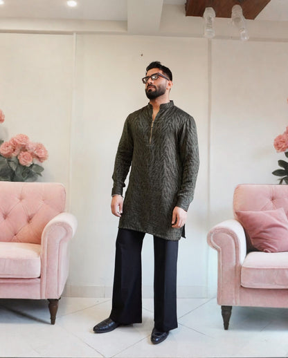 Green Zipper Kurta with Bellbottoms