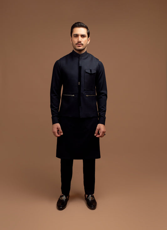 Dark Blue detailed Waistcoat