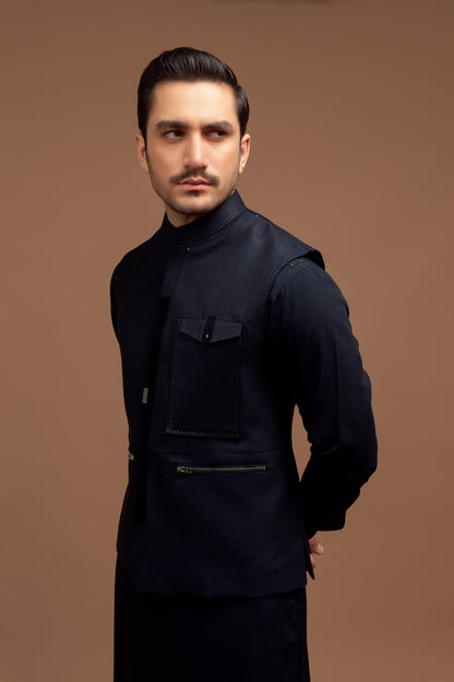 Dark Blue detailed Waistcoat