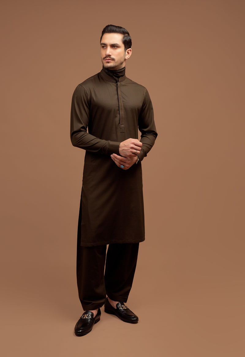 Olive Green Shalwar Kameez Minor Designing