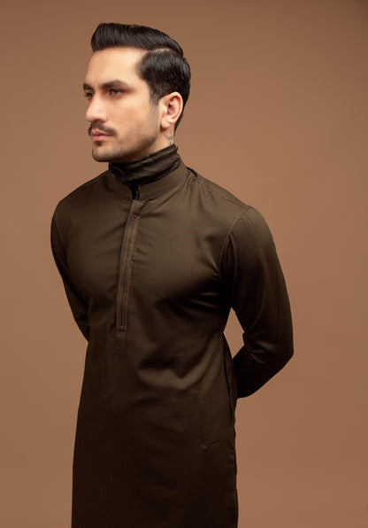 Olive Green Shalwar Kameez Minor Designing