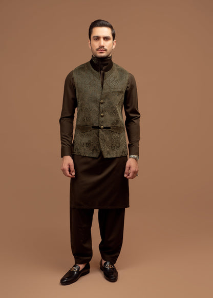 Printed Green Suede Waistcoat