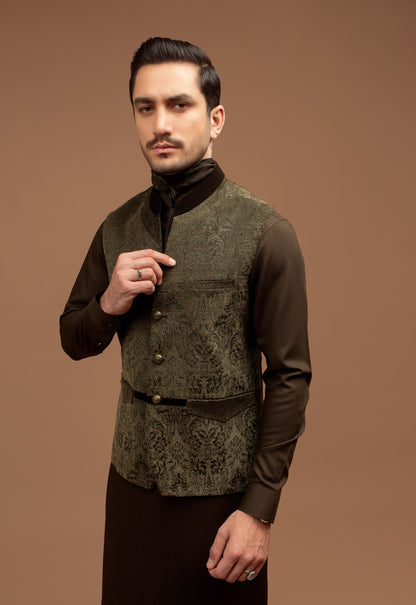Printed Green Suede Waistcoat