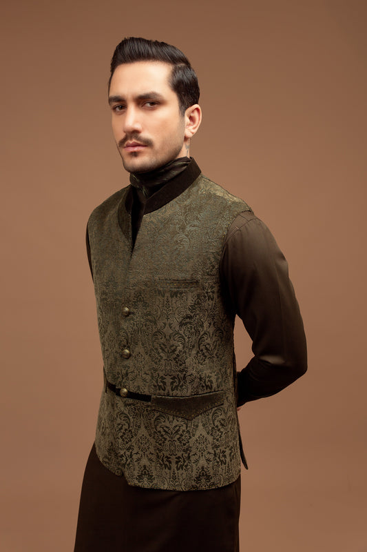 Printed Green Suede Waistcoat