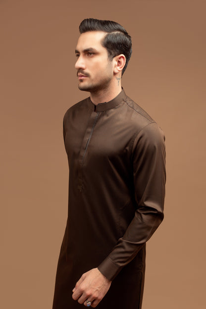 Dark Brown Kurta Pajama Minor Detailing
