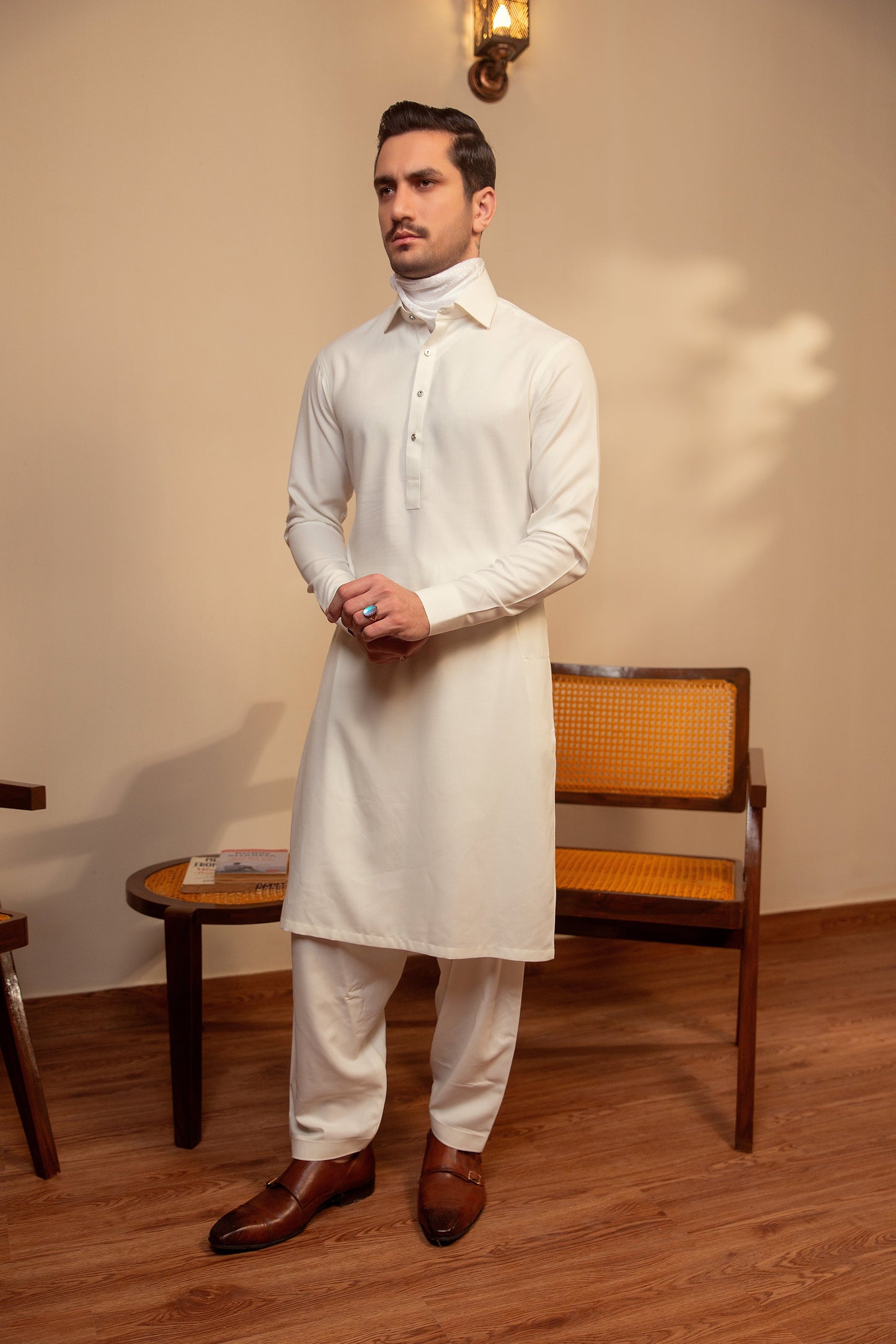Basic white shalwar kameez.