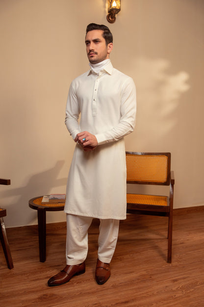 Basic white shalwar kameez.