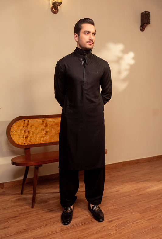 Black Shalwar Kameez Minor  Detailing