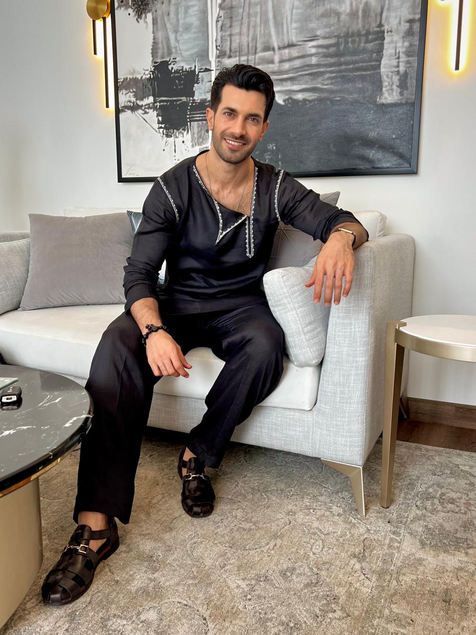 Black embroided kurta with trouser