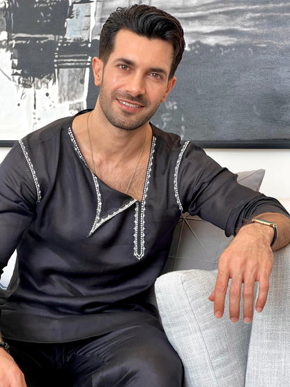 Black embroided kurta with trouser