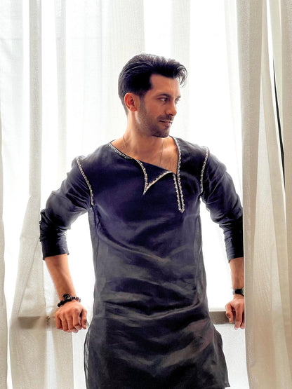 Black embroided kurta with trouser